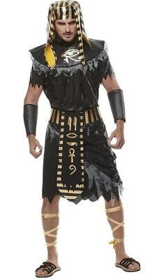 Fantasia masculina faraó egípcio preto/dourado adulto histórico rei do Egito - Imagem 1 de 4