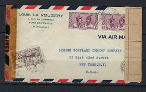 B&D: 1944 Martinique Scott 168 & 169 (pr) auf zensiertem Brief Fort-de-France--NYC  - Bild 1 von 2