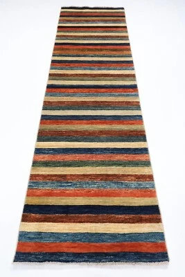 10 ft Hallway Tribal gabbeh Runner Rug Afghan Hand Knotted Wool hand MadeRug - Image 1 of 4