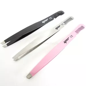 YNR® EYEBROW TWEEZERS SLANTED TIP COMB PROFESSIONAL QUALITY STAINLESS STEEL NEW - Picture 1 of 11