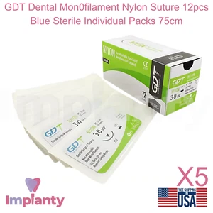 5x GDT Dental MonofiDiament Nylon Naht 12 Stück blau steril Einzelpackungen 75 cm - Bild 1 von 7