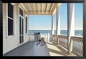 FRAMED Carolina Porch by Daniel Pollera 36x24 Art Print Seaside Ocean Beach - Picture 1 of 1