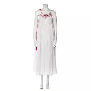Antik Batik Embroidered Midi Dress Womens 38 Small White Red Sleeveless Tassels - Picture 1 of 13