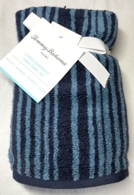 TOMMY BAHAMA 手巾 (2) 蓝色条纹 16 X 28 100% 棉全新带标签 — 第 1/3 张图片