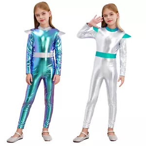 Cosplay Alien ET UFO Kids Adult Jumpsuit Headwear Costumes Halloween Bodysuits - Picture 1 of 10