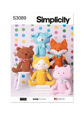 SIMPLICITY 3089 PLUSH PETS STUFFED TOYS Sewing Pattern Size 15" Skill: AVERAGE - Image 1 of 3