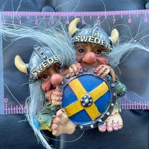 SWEDEN🇸🇪RESIN FRIDGE MAGNET✅VIKING TROLLS WARRIORS WITH SHIELD AND HELMETS🎗 - Picture 1 of 3