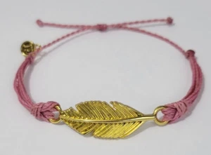 Pura Vida Gold Tone Leaf Charm Pink Bracelet - Picture 1 of 5