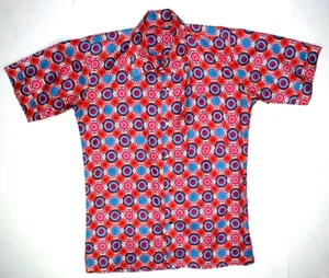 Pajama Pattern Shirt VTG Hand Made 60s Psychedelic Snap Shirt Sz S/M Soft Cotton - Picture 1 of 7