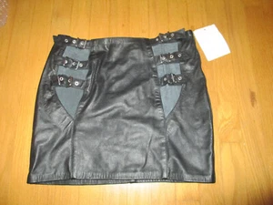 LEDAPOL MINI SKIRT BLACK RETRO LEATHER WOMEN'S SMALL SHORT PUNK GOTH ADJUSTABLE - Picture 1 of 8