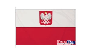 POLAND WITH CREST HIGH QUALITY FLAG (150cm X 90cm) DURAFLAG with CLIPS / HOOKS - Picture 1 of 6