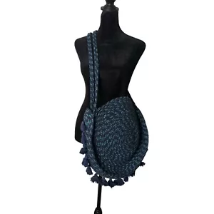 Echo Design Braided Circle Handbag Blue Tassel Shoulder Bag Vacation BOHO Beach - Picture 1 of 11