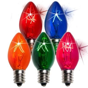 Box of 100 C7 Twinkle Multicolor Triple Dipped Transparent Christmas Bulbs - Picture 1 of 1