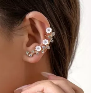 GOLD FLOWER VINE EAR CUFF AND STUD EARRINGS LEFT EAR - Picture 1 of 4