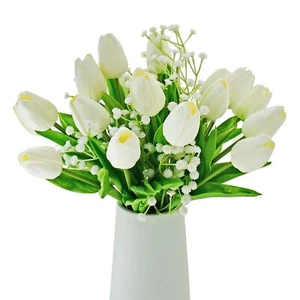 Artificial White 20pcs Tulips and 3pcs Baby’s Breath Centimeters Fake Flower ... - Picture 1 of 9