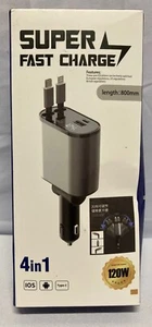 Retractable Car Charger,4 in 1,Fast Car Phone Charger 120W - Picture 1 of 6