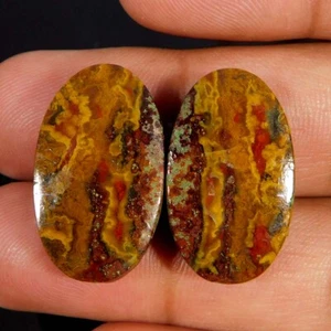 28.00Cts. Natural Powerful Moroccan Seam Agate Pair Oval Cabochon Loose Gemstone - Picture 1 of 3