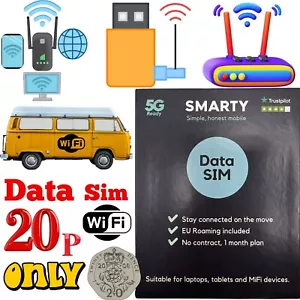 Smarty SIM Card £20= Unlimited Data 4G/5G Ready Mobile Broadband-PAY AS YOU GO - Picture 1 of 6