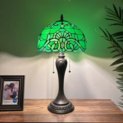 "Lámpara de mesa estilo Tiffany vitral verde estilo barroco bombilla LED incluye 22"" H" Foto 1 de 4