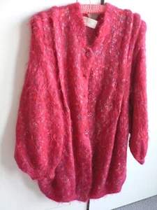 Vintage Hand Knit Mohair Cardigan Large Pink Sally Whelan - Picture 1 of 7