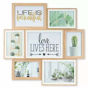 Bilderrahmen Collage B x H 46x47cm 7 Fotos 10x15 13x18 15x20 Natur Eiche Weiß - Bild 1 von 5