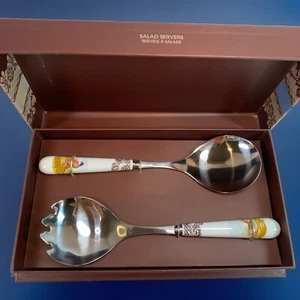 Spode Woodland Servidores de Ensaladas Tenedor Cuchara Juego de Servir Acción de Gracias - Faisán - Imagen 1 de 6
