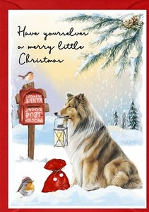 Rough Collie Dog A6 (4"x 6") Christmas Card (Blank inside) Design by Starprint