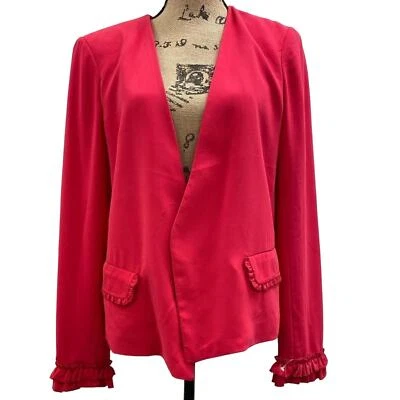 Blazer Adrienne Vittadini Rosa Caliente Volantes Delantero Abierto Foto 1 de 4