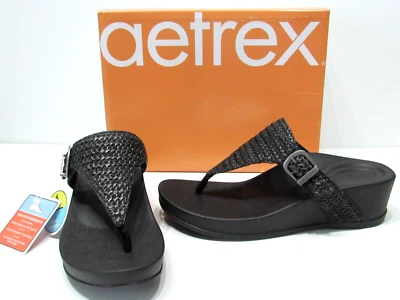 Sandalias de cuña AETREX Kate negras con soporte para arco de 8,5 acolchadas amigables con el agua Foto 1 de 4