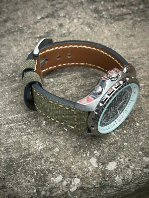 THICK GREEN CANVAS / LEATHER WATCH STRAP BAND - 20mm 22mm 24mm 26mm LUG - Изображение 1 из 4