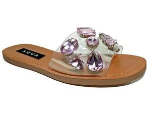 Aqua Damen Twink Kristall verziert durchsichtig rosa Pantoletten Sandalen Größe 7,5 M - Bild 1 von 6