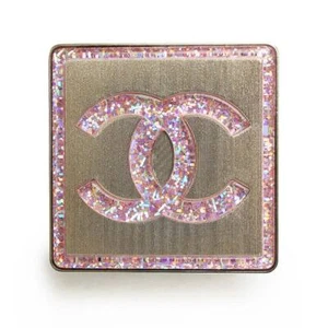 CHANEL Coco CC logo lame square Brooch , Gold & Pink AB7249 B07015 NF922 - Picture 1 of 5