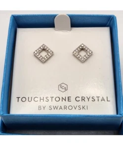 New Touchstone Crystal By Swarovski Square One Earrings - Picture 1 of 5
