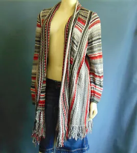 Zozo rot grau gestreifte Baumwollmischung lange Fransen-Strickjacke 1X - Bild 1 von 22