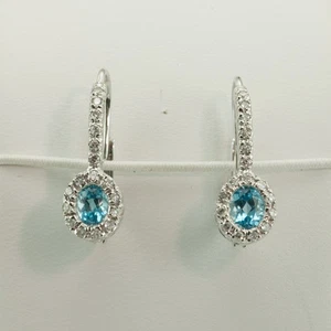 14K WEISSGOLD BLAUTOPAS & 0,64 CT. HALO DESIGN DIAMANT EURO DRAHT OHRRINGE - Bild 1 von 8