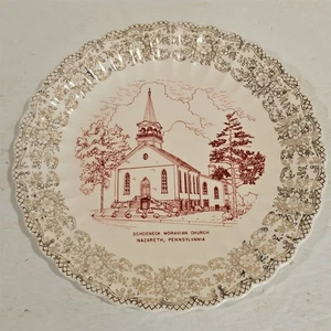 Vtg World Wide Art Studios Schoeneck Moravian Church Nazareth PA Souvenir Plate - Picture 1 of 8