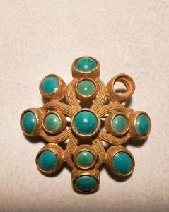 AS IS Vintage DeNicola Goldtone TWIST TURQUOISE BROOCH - Picture 1 of 4
