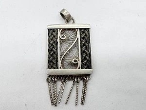 COLLANA DA DONNA VINTAGE ARGENTO MASSICCIO NORVEGIA NORVEGESE MODERNISTA PENDENTE - Foto 1 di 5