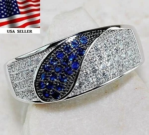 Anillo de plata esterlina maciza 925 con zafiro azul tratado y topacio talla 6 y 1-6 - Imagen 1 de 3