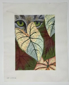 Cat and Caladium Hand Painted Needlepoint Canvas by HP Designs - Picture 1 of 1