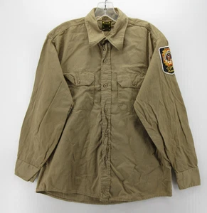 VINTAGE Washington Dee Cee Shirt Men 16 Brown Sanforized 50s 60s Military Patch - Picture 1 of 11