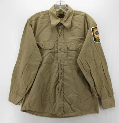 VINTAGE Washington Dee Cee Shirt Men 16 Brown Sanforized 50s 60s Military Patch - Image 1 of 4