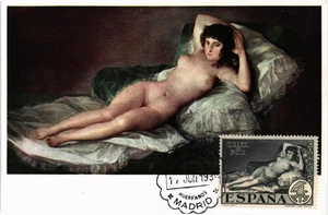 España 1930 Postal La Maja de Goya + Sello Edifil 514 (3110) - Imagen 1 de 2
