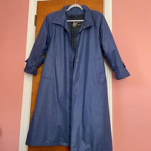 VTG London Fog Trench Coat Blue Women's Sz 8 Petite Wool Plaid Removable Lining - Picture 1 of 12