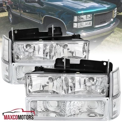 Headlights+Bumper+Corner Lamp Fits 94-98 GMC C/K 1500 2500 Sierra Yukon Suburban - Imagem 1 de 4