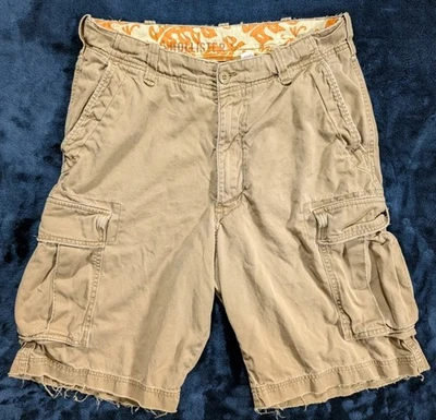 Hollister Y2K Surf Shorts Distressed Cargo Khaki Canvas Drawstring Brown Mens 32 - Image 1 of 4