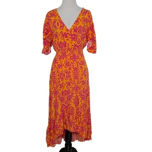 Vestido floral Abel the Label Leonard para mujer talla mediana naranja rosa cuello en V rayón - Imagen 1 de 11