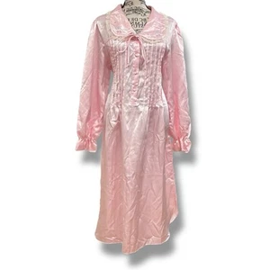 Vintage 80er Jaclyn Smith Gr. L rosa Satin Spitzenbesatz langes Nachthemd - Bild 1 von 6