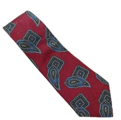Corbata de cuello de seda italiana de diseñador Don Loper roja floral Pailsey EE. UU. De colección L58" W4" Foto 1 de 4