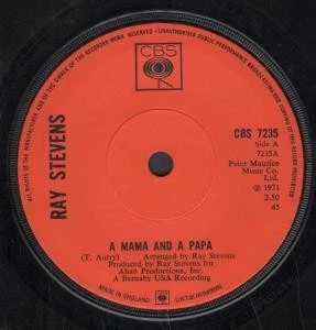 Ray Stevens A Mama and A Papa 7" vinyl UK Cbs 1971 in generic sleeve CBS7235 - Image 1 of 1